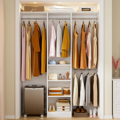 Besiost 48" Closet Organizer System, 4FT Closet System for Small Closets with 4 Hanging Rods & 3 Shelves, 80"H Small Closet Organizers and Storage for Bedrooms, Cloakrooms, White