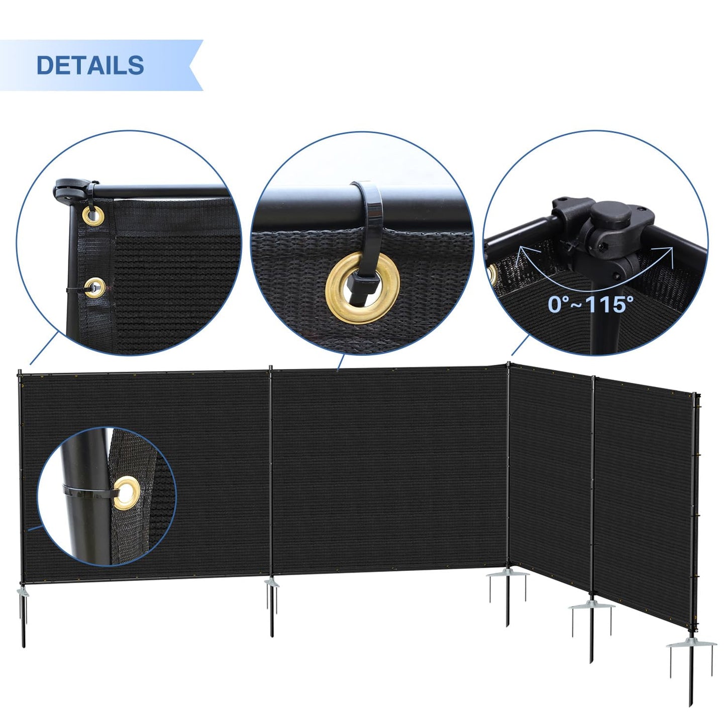 E&K 5'x12' Outdoor Privacy Screen Fence Panel Freestanding Backyard Patio Privacy Pool Fencing Temporary Garden Dog Fence with Iron Poles and Rails (Black)
