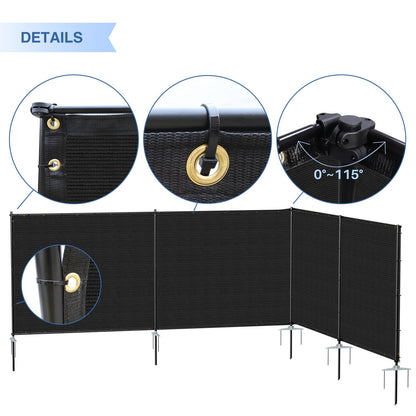 E&K 5'x12' Outdoor Privacy Screen Fence Panel Freestanding Backyard Patio Privacy Pool Fencing Temporary Garden Dog Fence with Iron Poles and Rails (Black)