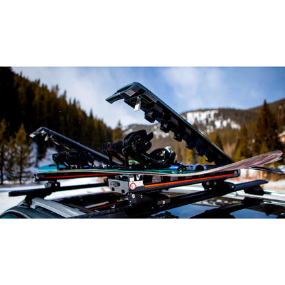 KUAT Grip 6 Durable Universal Car SUV Rooftop Crossbars Mounted Winter Sports Gear Hauling Transportation Slide-Out Locking Clamshell Rack, Fits 6 Skis/4 Snowboards - Gray Metallic with Orange Anodize