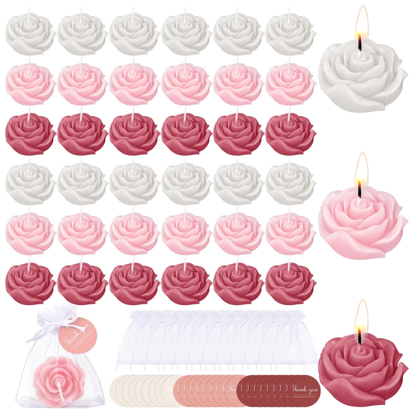 Treela 50 Set Flower Candles Wedding Favor for Guests Mini Dusty Pink Rose Shaped Tealight Candles for Return Gift Wedding Birthday Bridal Shower Housewarming Party