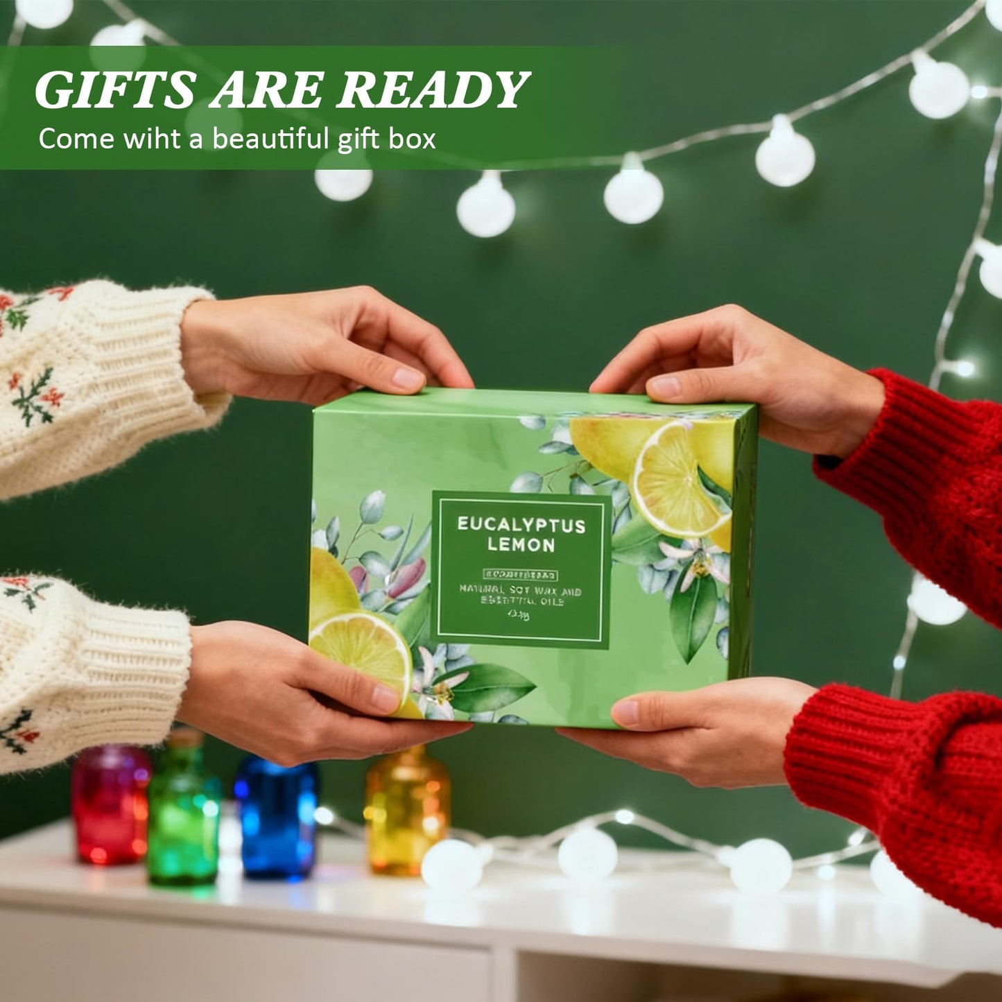 Eucalyptus Lemon Candles for Home Scented, 12oz Large Scented Candles for Women Men, Natural Soy Aromatherapy Candle, 70 Hours Long Burning Amber Jar Candle Gifts for Mom, Dad, Her, Wife