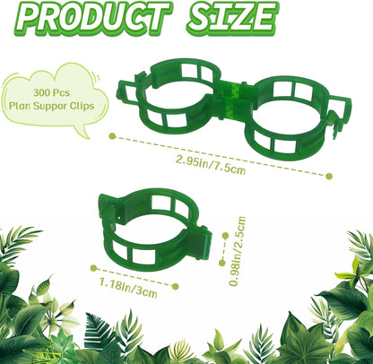 OJYUDD Plant Support Clips - 300 Pcs Plastic Tomato Clips for Climbing Plants | Green
