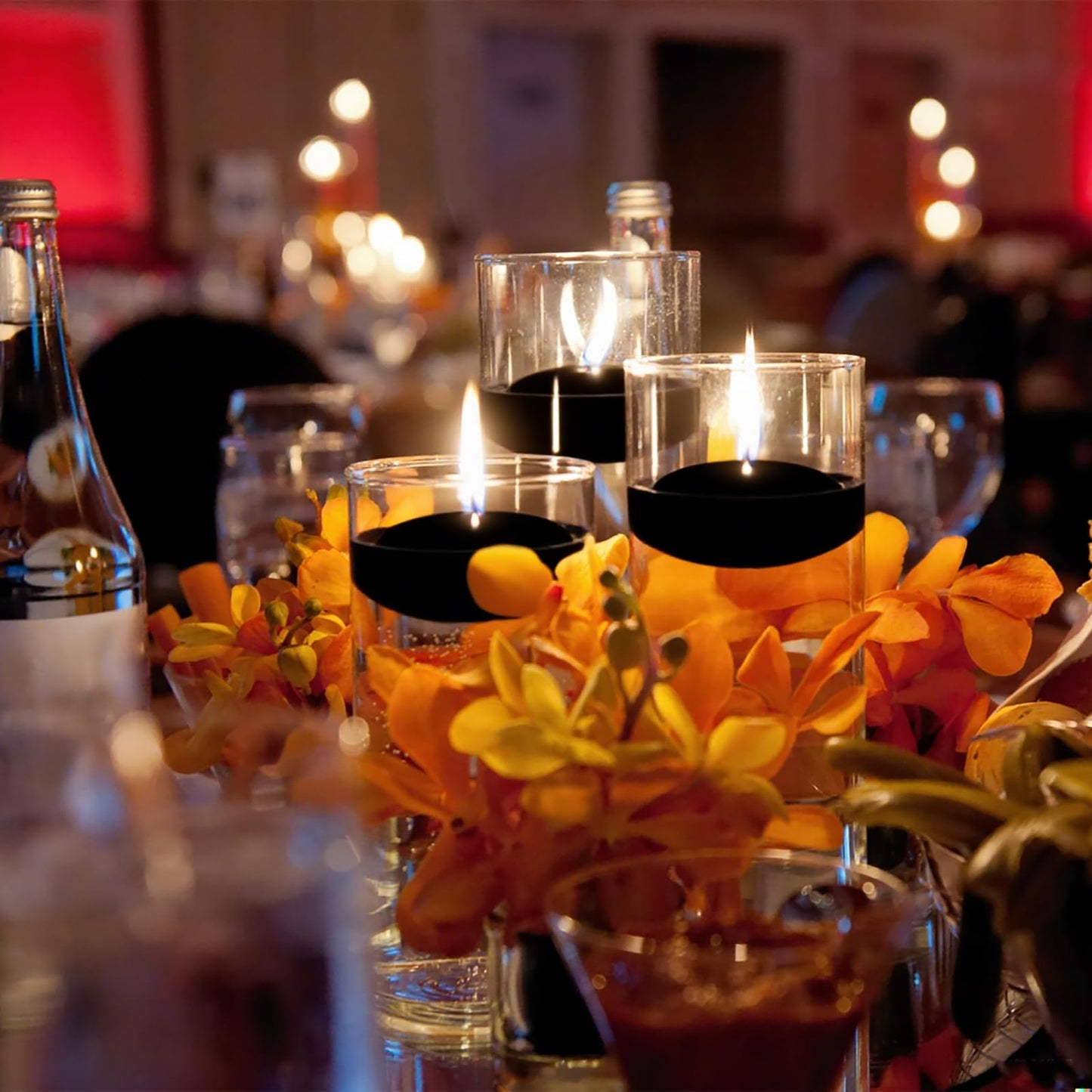 Black Floating Candles 3 inch 12 Pack - Floating Candles for centerpieces - Wedding Decor - Burning Time 8-10 Hours