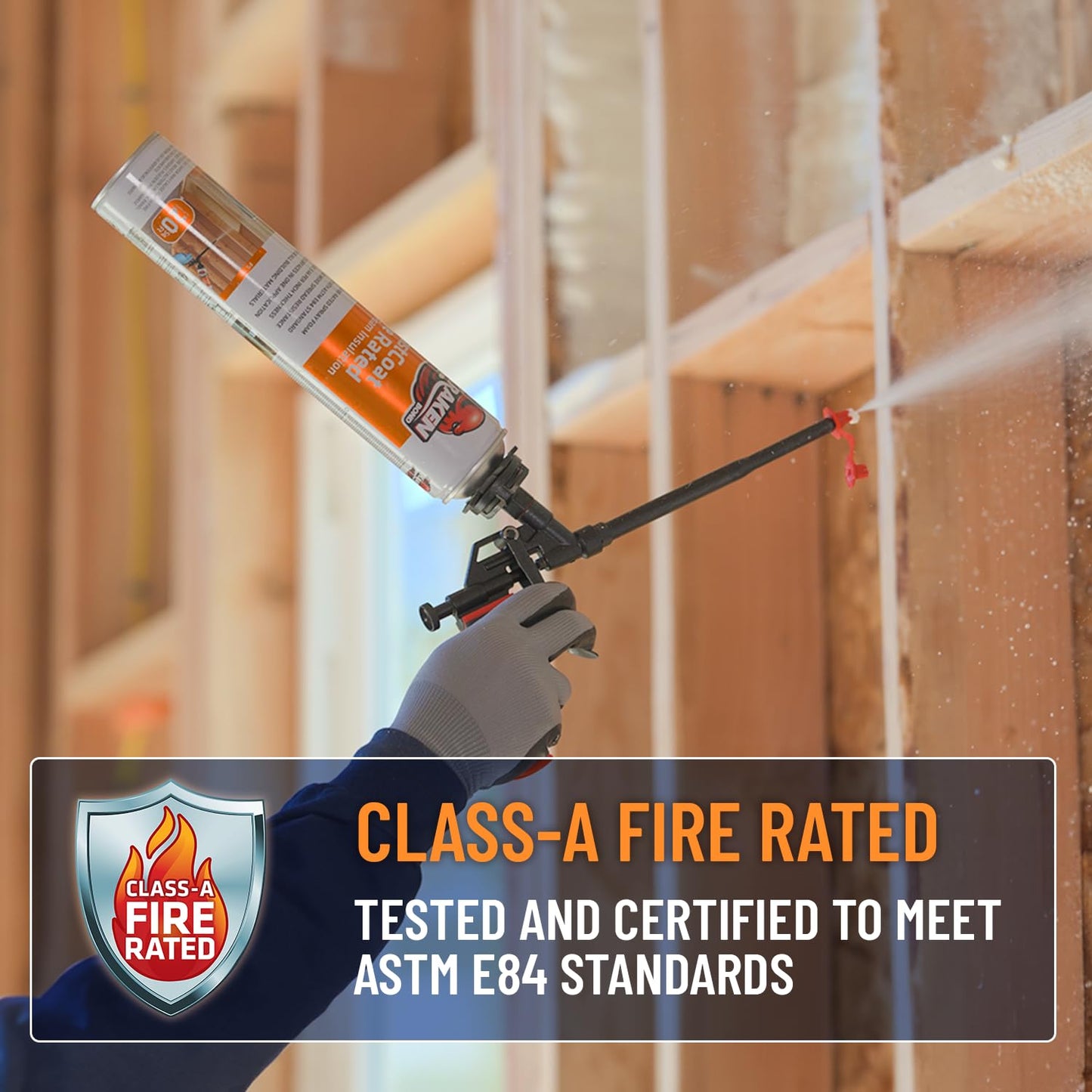 Kraken Bond Fastcoat Fire Rated Spray Foam Insulation Kit Closed Cell in a Can 240 sq ft (12x27.1 oz.) (R-Value 11.32 / 2in) - Spray Foam for Garage Door, Attic, Wall Gun & Cleaner Included, 12 Pack