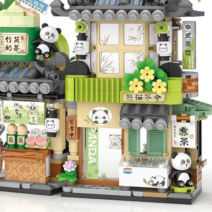 MindBox City Tea House Building Blocks Set Openable Panda Construction Tea Shop Building Toys for Boys Girls Age 8+ 860pcs Mini Bricks