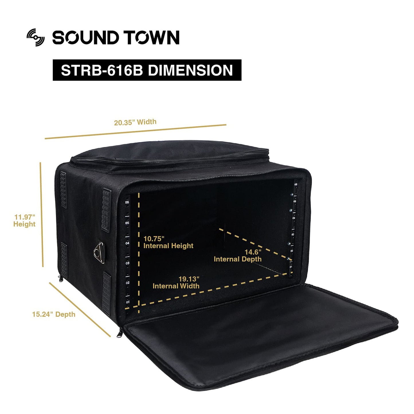 Sound Town Portable 6U Rack Bag, Soft Rack Case with 14" Rackable Depth, Plywood Rack Frame, Shoulder Strap, Accessory Pocket (STRB-616B)