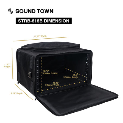 Sound Town Portable 6U Rack Bag, Soft Rack Case with 14" Rackable Depth, Plywood Rack Frame, Shoulder Strap, Accessory Pocket (STRB-616B)