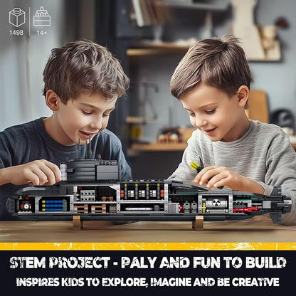 Strategic Nuclear Submarine Toy Building Blocks Set for Adult Kids WW2 Historical Military Battleship Model Kit with Light Home Office Decor Collection Gift for Men Boys Teens 14 16+ (1498cs)
