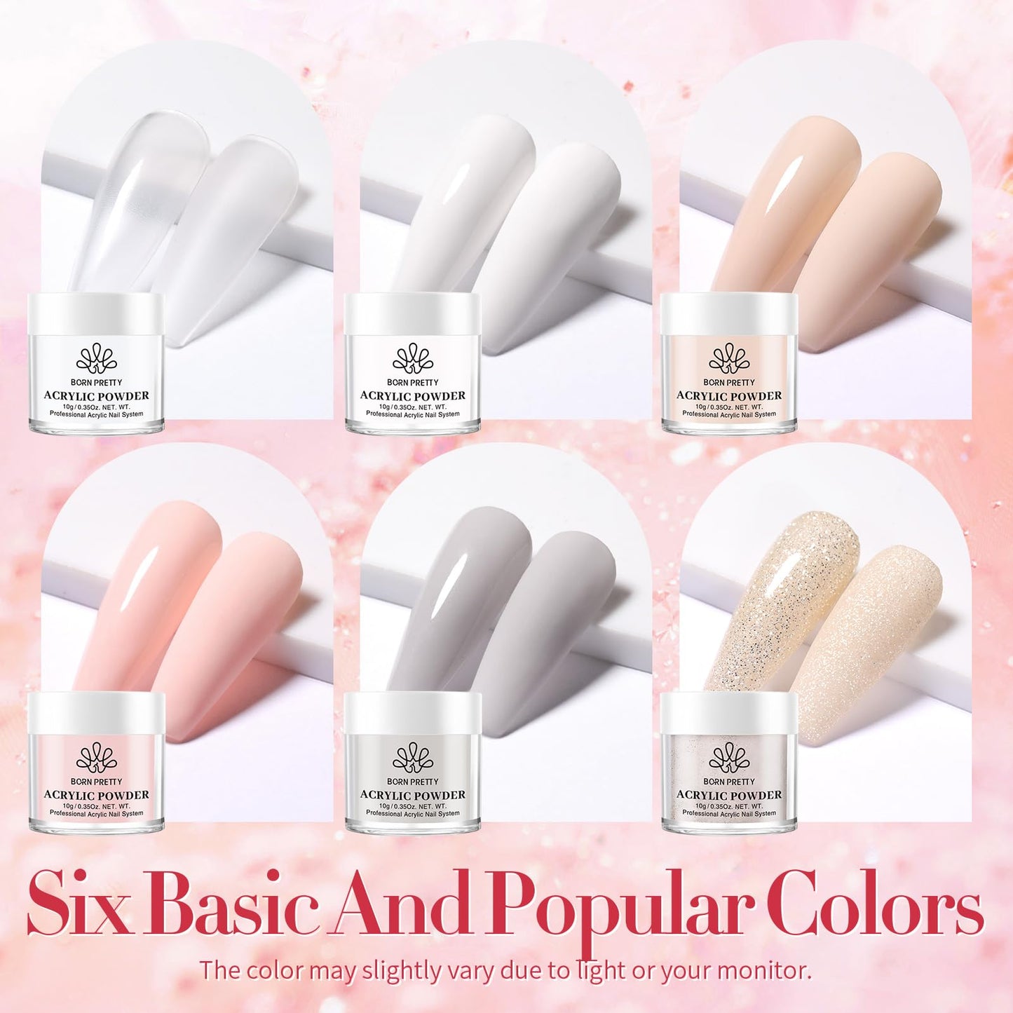 BORN PRETTY Acrylic Nail Kit - Acrylic Powder (Clear, White, Pink) & Liquid Set with Nail Forms, Brush Pen, File & Glass Container - Beginner Friendly