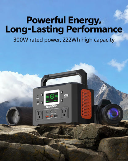 HOWEASY Portable Power Station 300W, 222Wh Solar Generator with 110V Pure Sine Wave AC Outlet & 65W USB-C Fast Charge for Camping, CPAP, Home Emergency, Travel(Solar Panel Not Included)