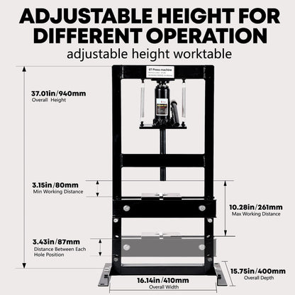 GAOMON 6 Ton Hydraulic H-Frame Shop Press – Heavy Duty Manual Hydraulic Press with Adjustable Bed, Stamping Plates, Worktable – Auto Repair, Metalworking, Garage, Engine Bearing Removal – 6T, Black