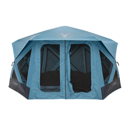 Gazelle Tents™ T-Hex Hub Tent Overland Edition, Easy 90 Second Set-Up, Waterproof, UV Resistant, TriTech Mesh, Removable Floor, All-Terrain Stakes, Duffle Bag, 7-Person, Pacific Blue, 85”x 144”x 136”