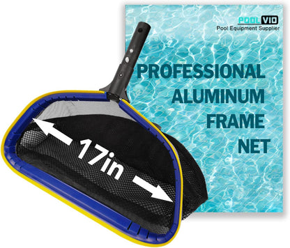 Poolvio Pool Deep Skimmer Net - Adjustable 3ft to 10ft Aluminum Pole & Fine Mesh Bag for All Pools