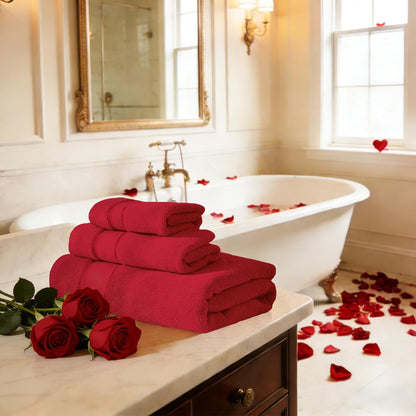Marvione 6-Piece Bath Towels Set | 100% Turkish Cotton, Highly Absorbent & Soft - Red