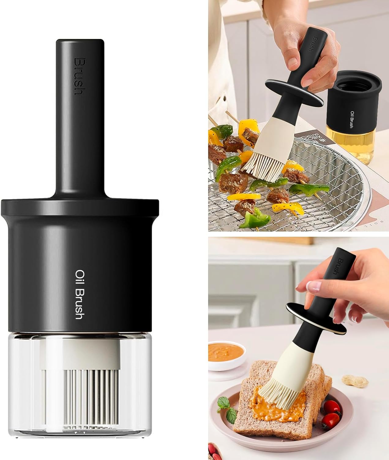 YARRAMATE Oil Dispenser with Brush - 300ml Glass Bottle for Kitchen | Heat Resistant Basting Brush - Black