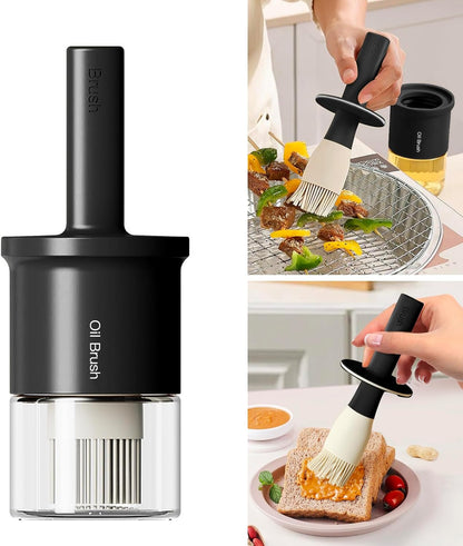 YARRAMATE Oil Dispenser with Brush - 300ml Glass Bottle for Kitchen | Heat Resistant Basting Brush - Black
