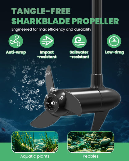 Saltwater Trolling Motor for Kayak Fishing - 56lb Thrust, 12V Brushless Copper Motor with LED Display, 5 Speed Forward, Telescoping Handle, Anti-Tangle Prop, 5X Smart Protection