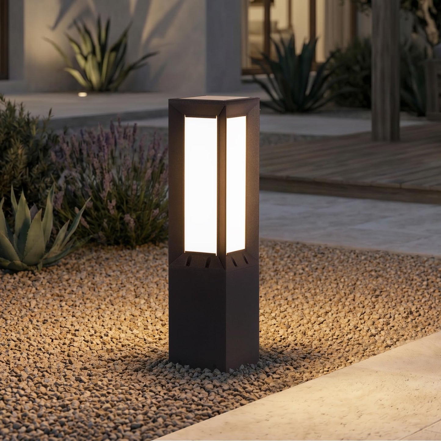 Linkmoon Solar Pathway Lights Outdoor, 23.6" Landscape Path Lights, IP65 Waterproof Bollard Light, Dusk to Dawn Solar Lamp Path Light, 3000K Commercial Pathway Lighting for Driveway Walkway Lawn Patio