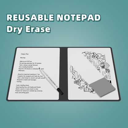 Portable Dry Erase Board,Reusable Whiteboard Notebook, Double-Sided White Board PU Cover 9.5"x6.6" with Marker,Wipe Cloth (Brown)