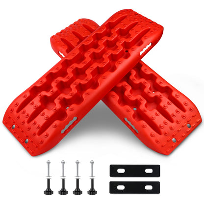 X-BULL New Recovery Traction Tracks Tire Ladder for Sand Snow Mud 4WD with Mounting Pin Set Adjustable (Red)