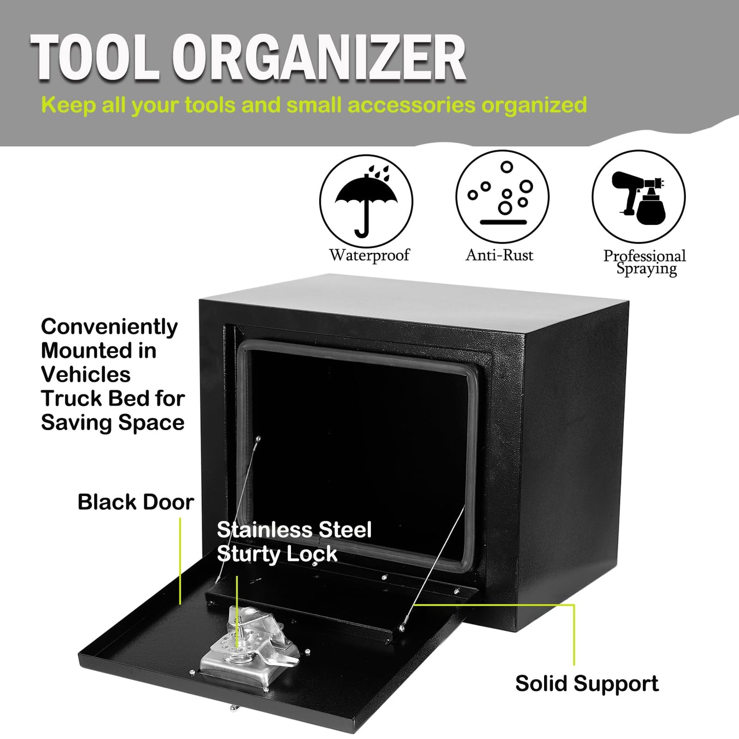 caqeg 18"x 12"x 14" Steel Underbody Truck Tool Box with T-Handle Lock Latch, 18 Inch Heavy Duty Steel Under Body Toolbox for Pick Up Truck RV, Under Mount Tool Box