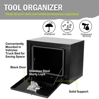 caqeg 18"x 12"x 14" Steel Underbody Truck Tool Box with T-Handle Lock Latch, 18 Inch Heavy Duty Steel Under Body Toolbox for Pick Up Truck RV, Under Mount Tool Box