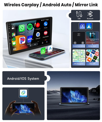 8 Core 4G+64G Car Radio for Jeep Wrangler JK Compass Grand Cherokee Dodge Ram, 10.1 Inch Touch Screen with Wireless Carplay/Android Auto/GPS/Backup Camera