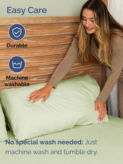 Skiennix Extra Deep Full Sheet Set - 6 Piece Breathable Cooling Bedding - Soft Wrinkle-Free Light Sage