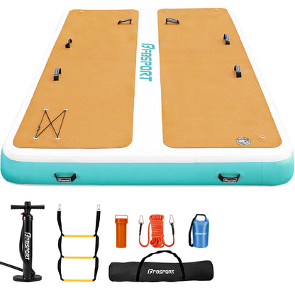 FBSPORT Inflatable Floating Dock, 10ft Inflatable Swim Platform Dock for Lake, Inflatable Water Floating Dock Mat with Non-Slip EVA Surface, Floating Island for Pool Beach Ocean 10x6.5x0.5ft,WoodGrain