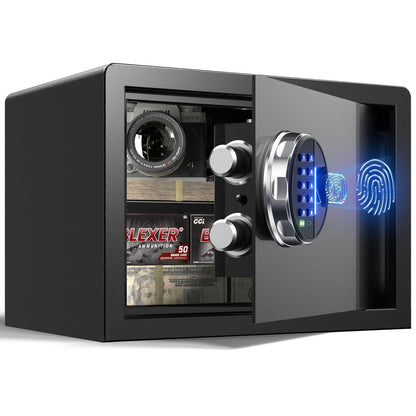 Grimtron 𝟐𝟎 𝐋𝐁 Smart Biometric Safe with Fingerprint Lock, Silent Mode, Backlit Keypad and LED Light, Small Caja Fuerte 𝐆𝐢𝐟𝐭𝐬 𝐟𝐨𝐫 𝐅𝐚𝐭𝐡𝐞𝐫'𝐬 𝐃𝐚𝐲(9.84"H x 9.84"D x 13.78"W)