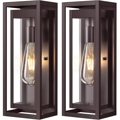 Slypadan Outdoor Light Fixture 15in Oil-Rubbed Bronze Waterproof Wall Sconces 2-Pack with Clear Glass Shade