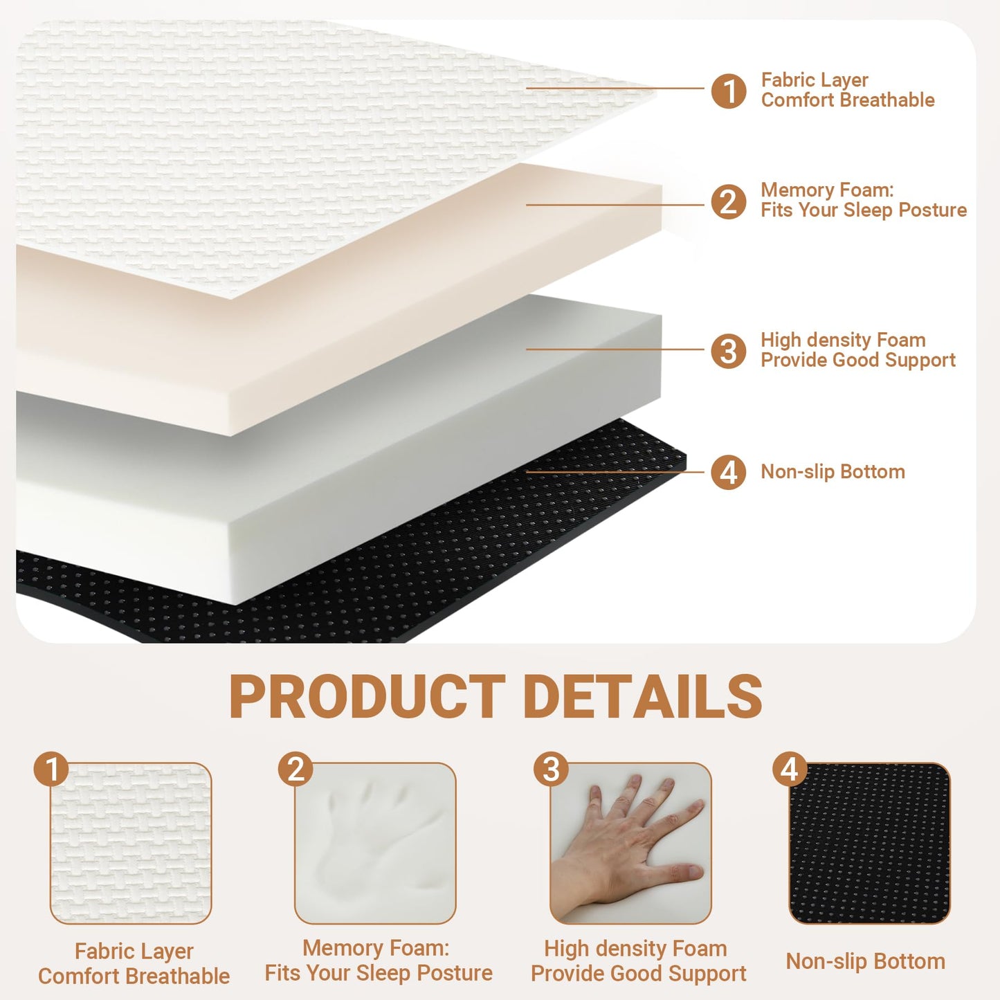 FurryWee Foldable Mattress Queen, Memory Foam Tri Fold Mattress with Removable Washable Cover, 4 inch Folding Floor Mattresses Sleeping Pad for Guest, RV, Travel, Camping, White, 78"x58"x4"