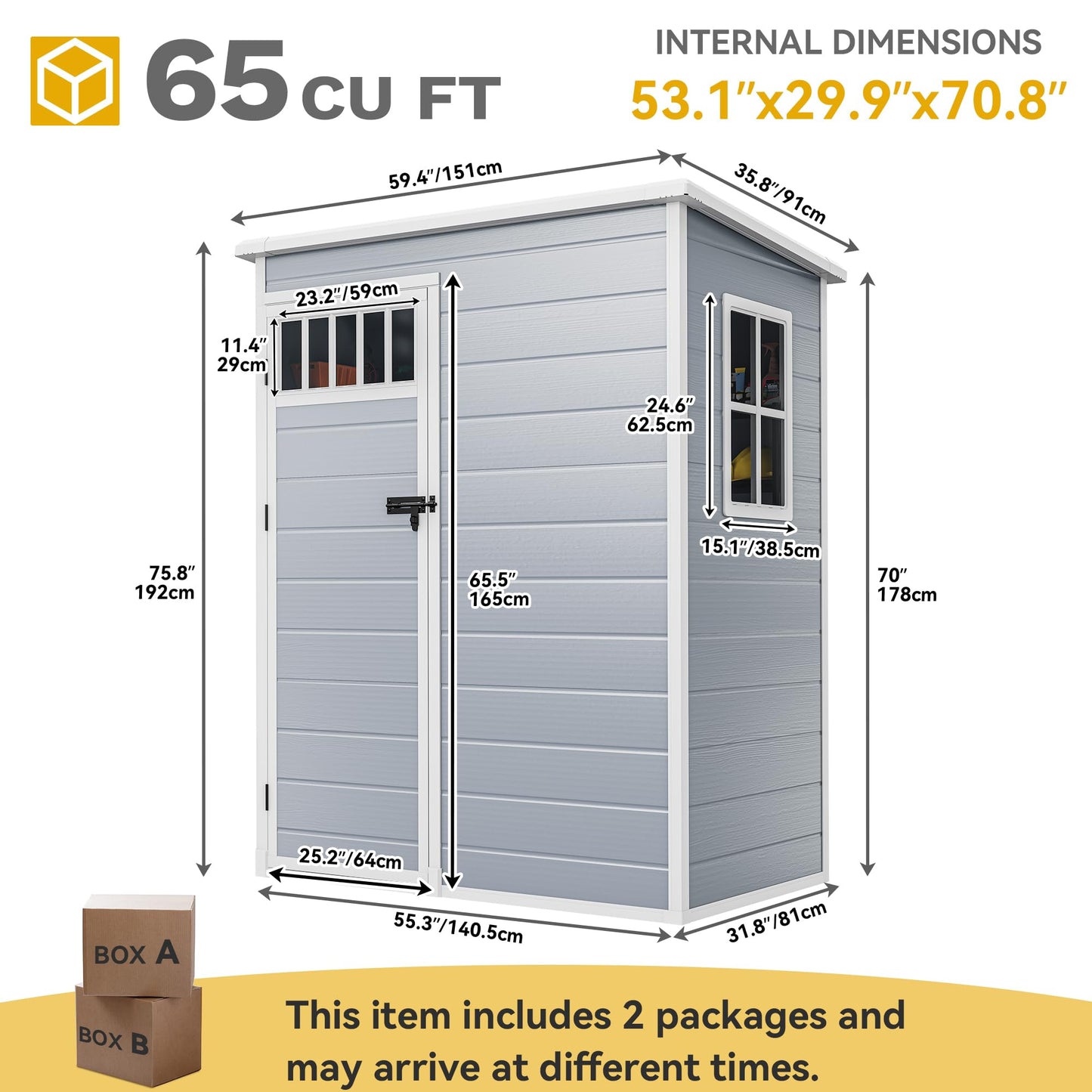 DWVO Outdoor Storage Shed, All-Weather Resin Plastic Storage Shed with Windows, Slanted Roof, Raised Floor, Capacity for Garden Tools & Equipment, Ideal for Backyard & Garden (Gray, 5X3FT)