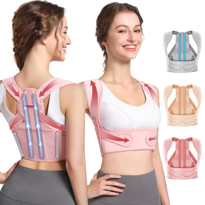 Fit Geno Posture Corrector for Women: Adjustable Lightweight Upper Back Brace for Neck Shoulder & Upper Back Pain Relief - Improve Posture Correct Hunchback Slouching Kyphosis Invisible Under Clothes (XS/S Under Bust 26"-37")