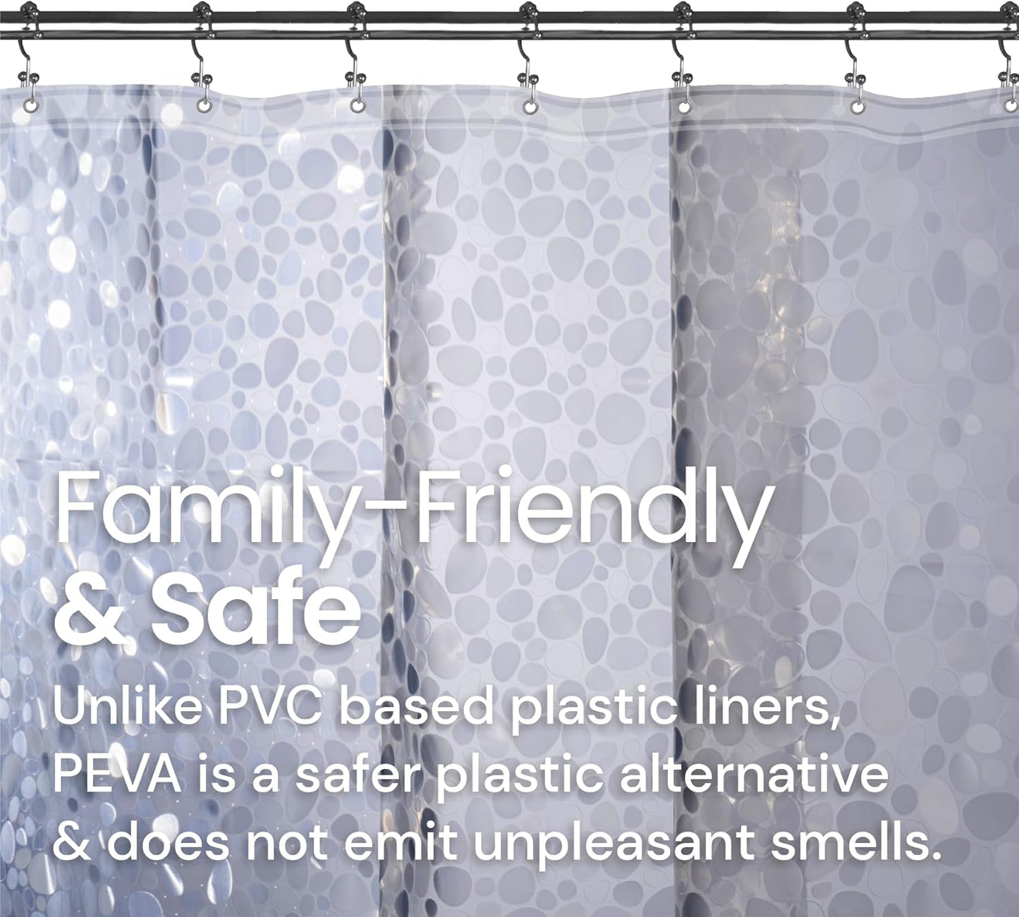 LiBa Plastic Shower Curtain, Heavy Duty 8G Shower Curtain for Bathroom, Waterproof Vinyl Shower Curtain, 3 Magnets, Rustproof Mental Grommets - 3D Clear Pebbles Pattern, 72x72