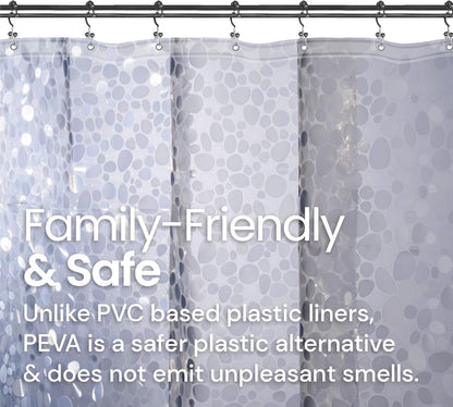 LiBa Plastic Shower Curtain, Heavy Duty 8G Shower Curtain for Bathroom, Waterproof Vinyl Shower Curtain, 3 Magnets, Rustproof Mental Grommets - 3D Clear Pebbles Pattern, 72x72