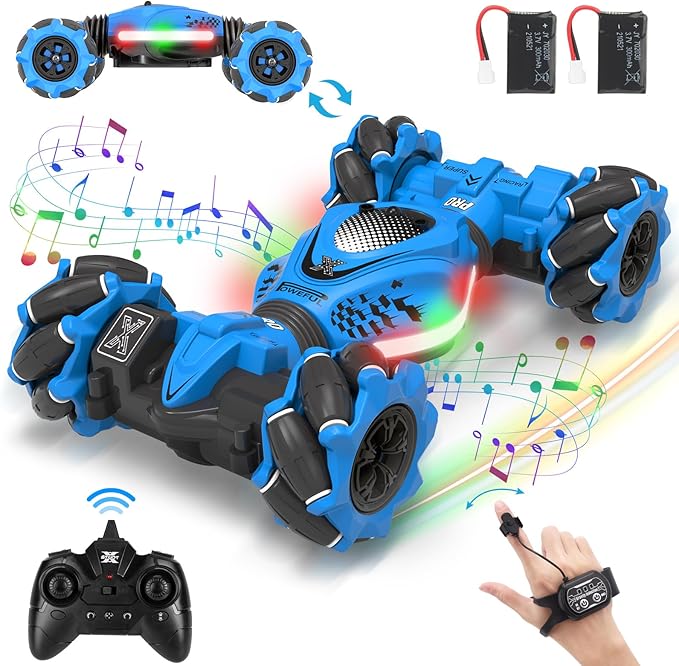 RC Car Gesture Sensing Stunt Car Toys for Boys Girls 6-12 Best Gifts for Kids Boys 6 7 8 9 10 11 12 Years Old 2.4GHz 4WD RC Toy Off-Road 360° Rotate All-Round Drift with Lights Music