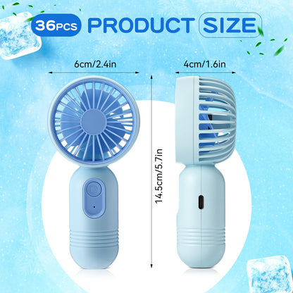 Rossesay 36 Pack Mini Portable Fan Bulk for Travel 3 Speeds, Rechargeable USB Battery Operated, Small Handheld Personal Eyelash Fans for Women Men Indoor Outdoor (Pink Blue Purple)