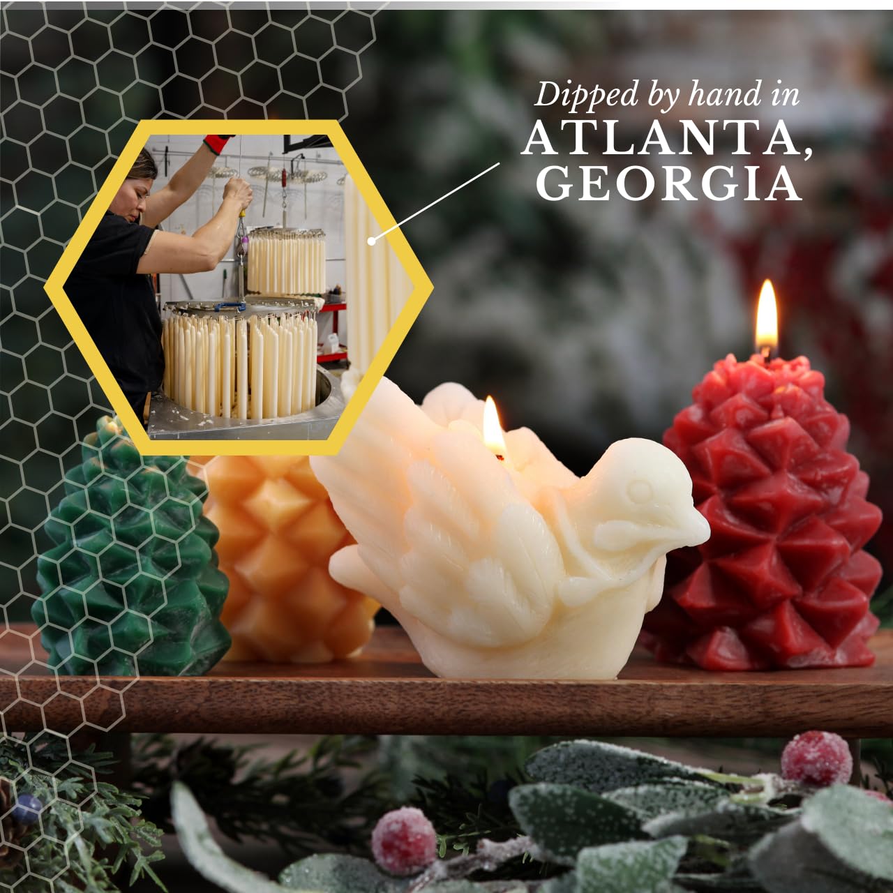Big Dipper Wax Works Medium Pinecone Candle – Chestnut, Handcrafted 100% Pure Beeswax, 20-Hour Clean Burn, Unscented Eco-Friendly Winter & Holiday Décor, 4” x 3” Sculpted Candle