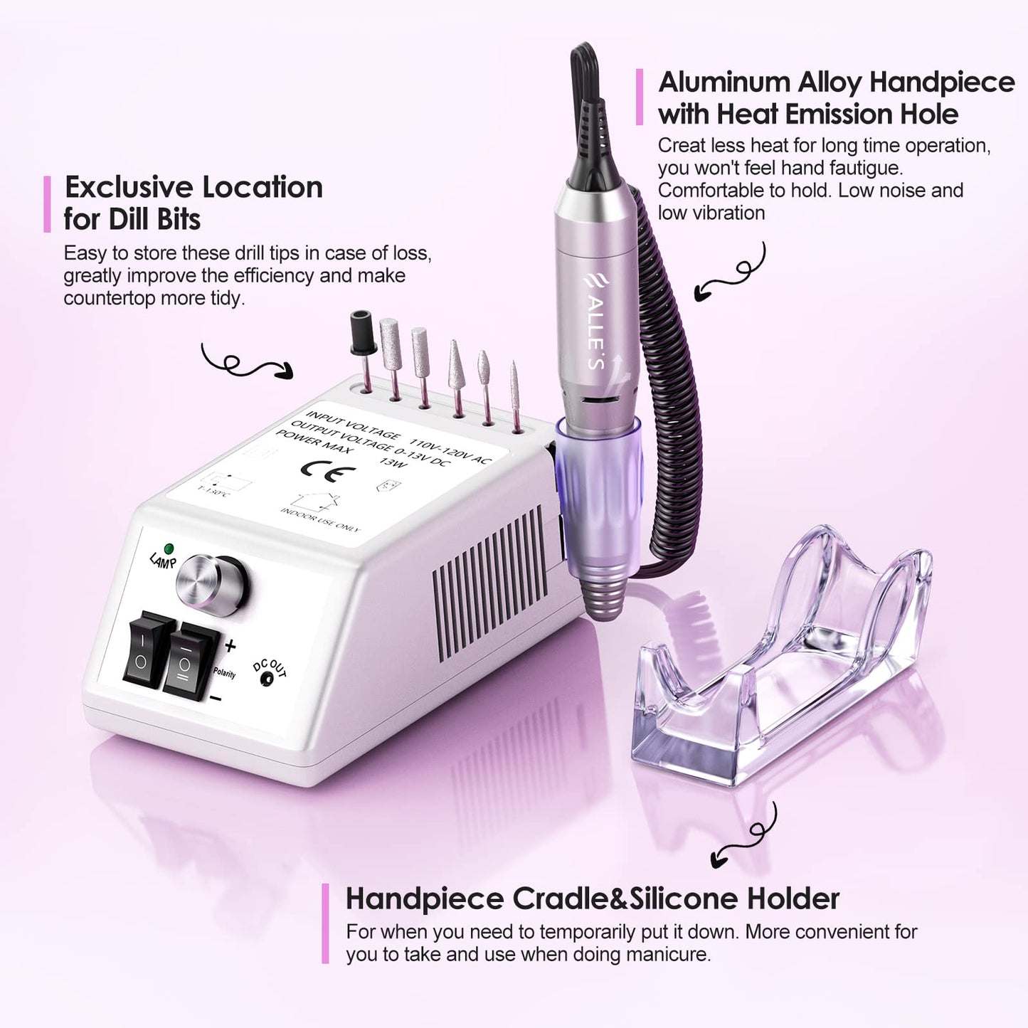 Professional Nail Drill Machine 30000 RPM Efile Electric Nail Filer Kit for Finger Toe Nails, Acrylic Gel Nails, Manicure Pedicure Drill with 6Pcs Nail Bits, 106Pcs Sanding Bands - Pink
