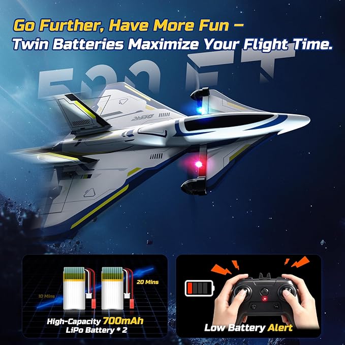 DEERC 4CH Brushless RC PlaneSci-Fi Remote Control Jet Hobby Airplane with LED Lights RTF Aerobatic Aircraft Toys2.4GHz 6-axis Gyro Stabilizer EPP Glider Aircraft Plane for Adults Beginners Advanced