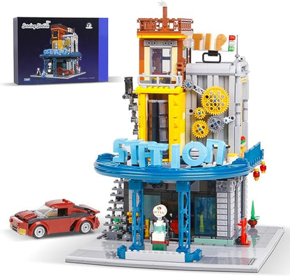 1859PCS City Serving Station Mini Building Blocks Toys not Compatible with Lego citys SizeCreative Street and Cars View Architecture Building SetsPerfect Choice for 14+ Boys Girls or Adults