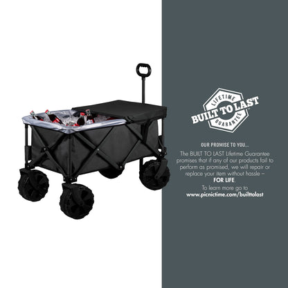 PICNIC TIME NFL Washington Commanders Adventure Wagon Elite All-Terrain Folding Beach Wagon with Big Wheels Plus Table Top Lid & Soft Cooler Liner, Collapsible Utility Wagon, (Dark Gray)