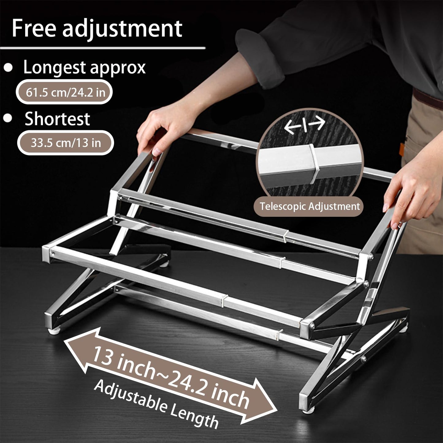SHPii Two Tier Adjustable Stainless Steel Spice Organizer Set of 10 Pots with Spoons Commercial Kitchen Spice Rack Sauce Rack Buffet Counter Milk Tea Shop Multifunctional Shelf (Double Slant)
