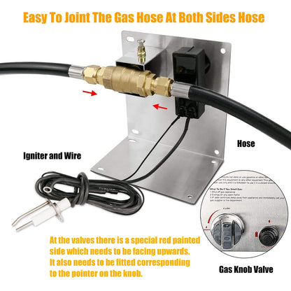 Hisencn Fire Pit Burner Ring Kit 24 Inch, 304 Stainless Steel Fire Pit Insert Round with Spark Ignition and Propane Hose Kit for Indoor or Outdoor Fire Table, LP and Propane Gas Fire Pits