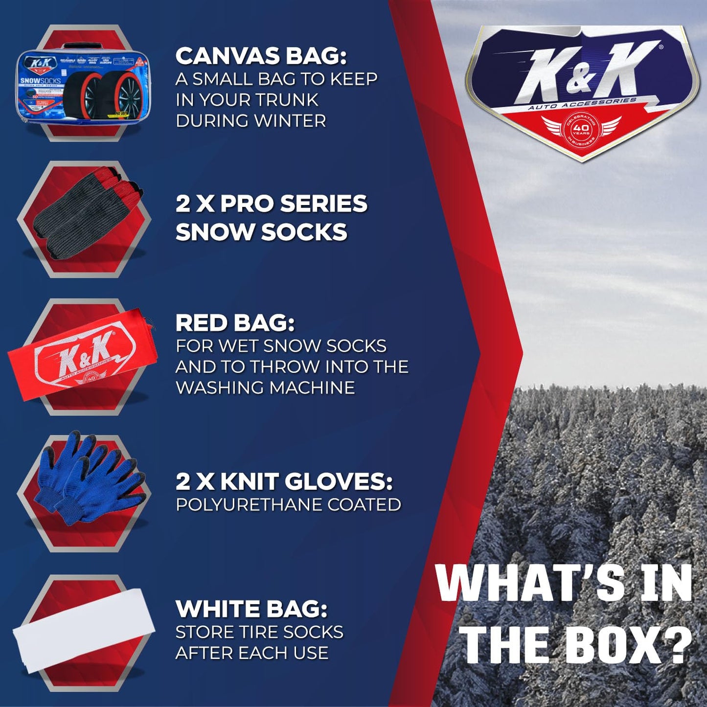 K&K Auto Snow Socks for Tires – Pro Series for Ultimate Grip Approved Snow Chain Alternative Traction Device – Tire Sock for Pickup Truck SUV Van – Winter Travel Accessory Emergency Kit – 3XL (2pcs)