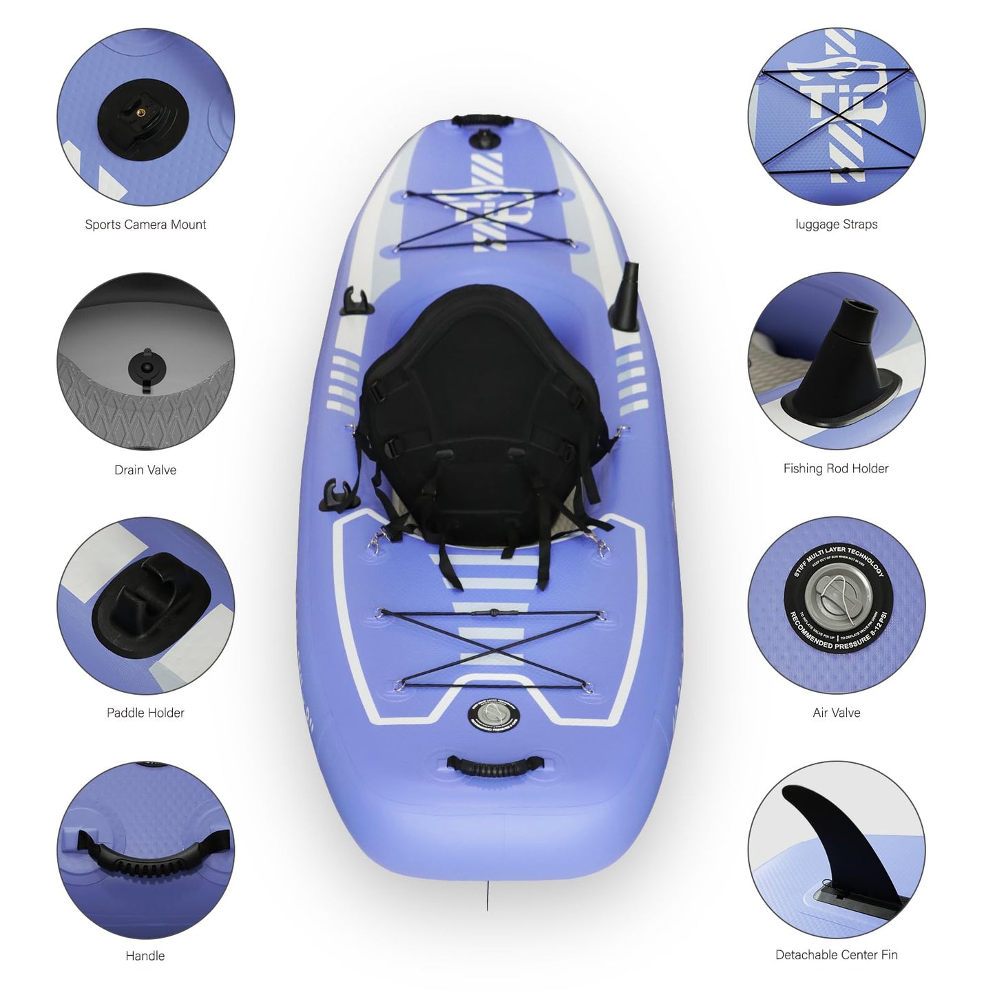 TIGERXBANG 10.2'x35''x8'' Inflatable Kayak with Detachable Seat, SUP-Kayak Set Includes Hand Pump/Aluminum Oar/Backpack, Inflatable Boat for Adults/Youth | for Fishing, Touring-Purple