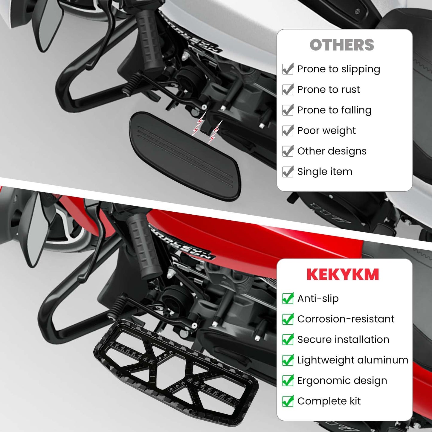 kekykm Touring Floorboards MX Foot Boards Kit Crash Bar fits Harley 2014-2024 Street Glide Road Glide Road King Electra Models