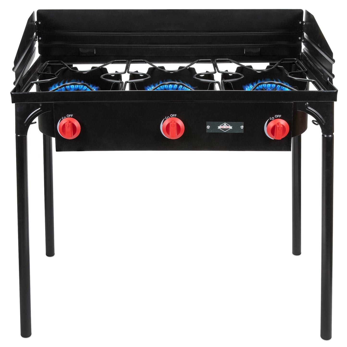 Hike Crew Cast Iron 3-Burner Outdoor Gas Stove | 225,000 BTU Portable Propane Cooktop w/Blue Flame Control, Removable Legs, Temperature Control Knobs, Wind Panel, Hose, Regulator & Storage Carry Case